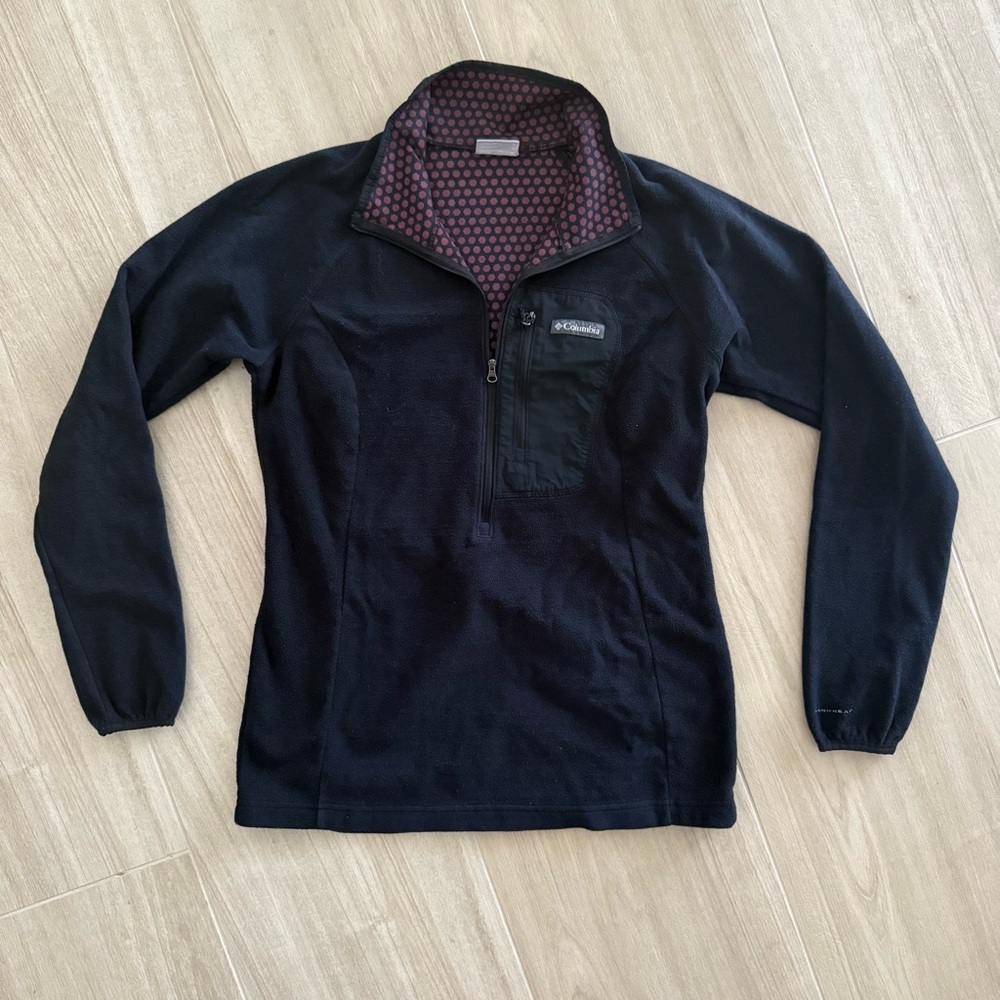 Columbia Black Fleece Quarter-Zip with Maroon Patterned Collar